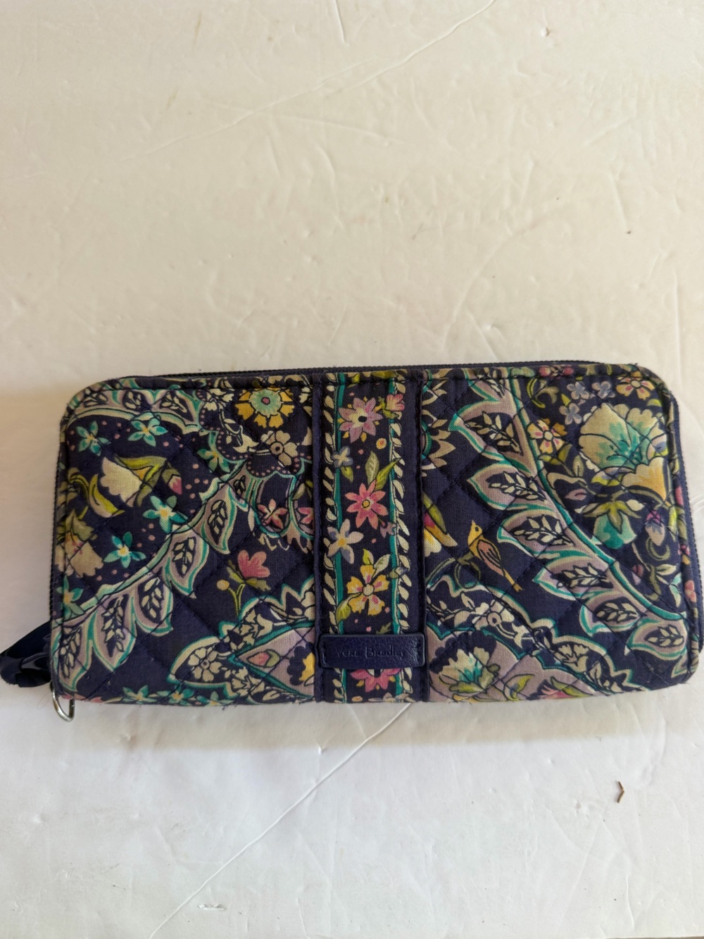 Vera Bradley Navy Floral Quilted Zip Wallet with Multicolor Blooms